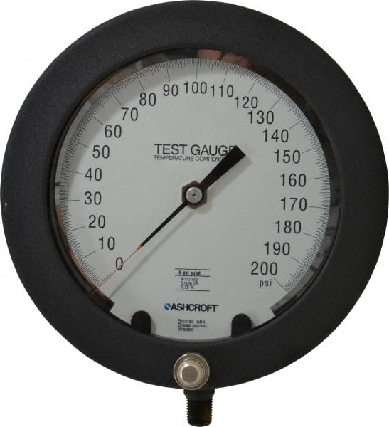 Ashcroft 92646 Pressure Gauge: 6" Dial, 0 to 200 psi, 1/4" Thread, NPT, Lower Mount 