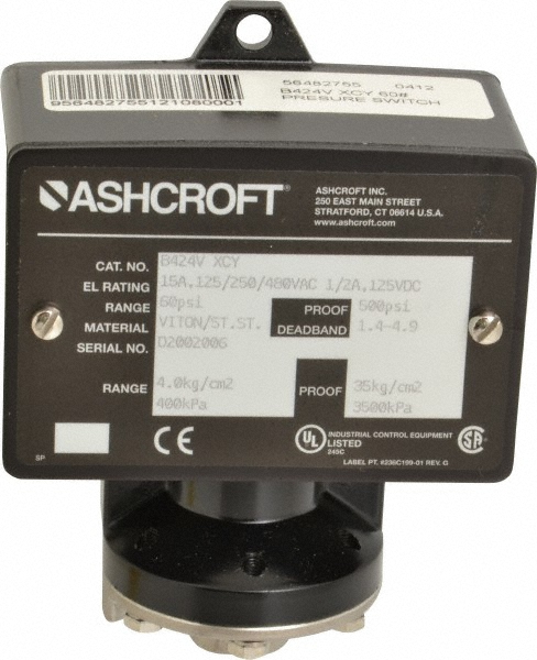 Watertight Single Setpoint Pressure Switch: 1/4" NPTF Thread - 125, 250, 480V AC, 30, 125 & 250VDC, SPDT