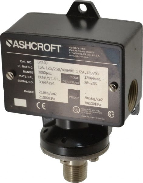 Ashcroft B424B 3000# Watertight Single Setpoint Pressure Switch: 1/4" Female Thread 