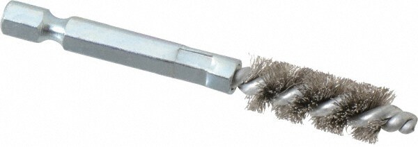 1/4 Inch Inside Diameter, 7/16 Inch Actual Brush Diameter, Stainless Steel, Power Fitting and Cleaning Brush