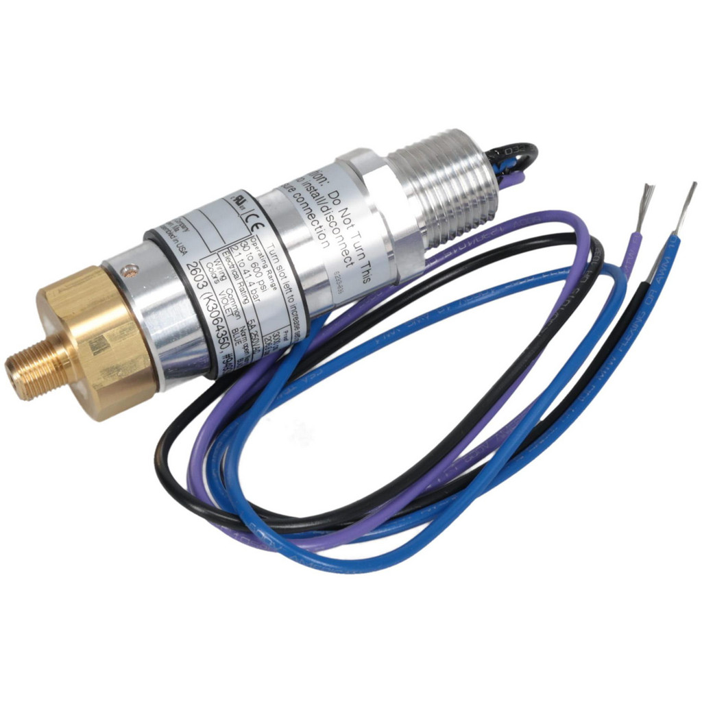 United Electric Controls Compact, Cylindrical Pressure Switch: 30 psi to 600 psi, 1/4 NPT Male Thread - 12V DC, 125V AC, 125V DC, 24V DC, 250V AC