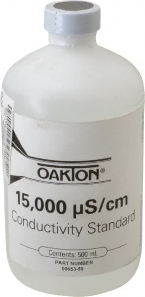 Oakton WD00653-50 Conductivity Calibration Solutions & Solutions Sets; Type: Conductivity/TDS Solution Pint Bottle ; Conductivity: 15000 5S ; Accuracy (%): 1.0 ; Container Size: 16.9oz; 500ml ; For Calibrating: TDS ; For Testing: TDS 