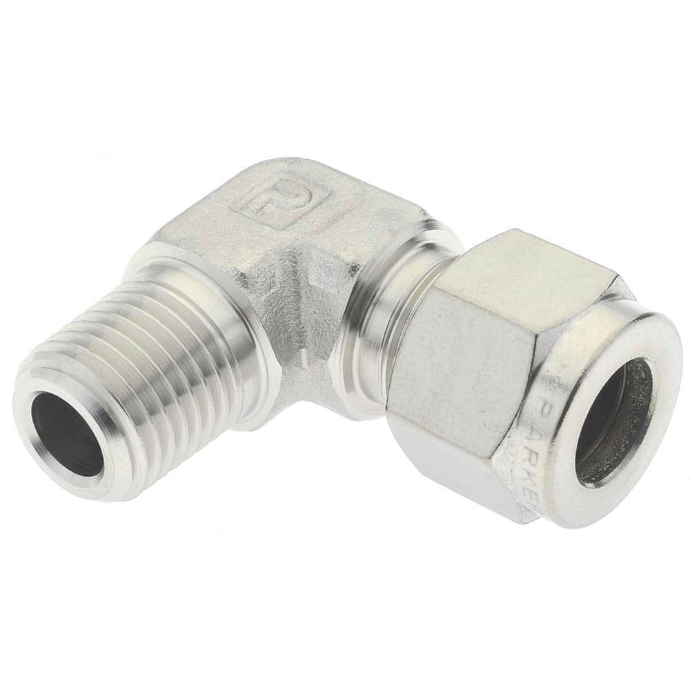 Stainless Steel, 90° Elbow, 1/2 MNPT x 3/8 Compression Fitting