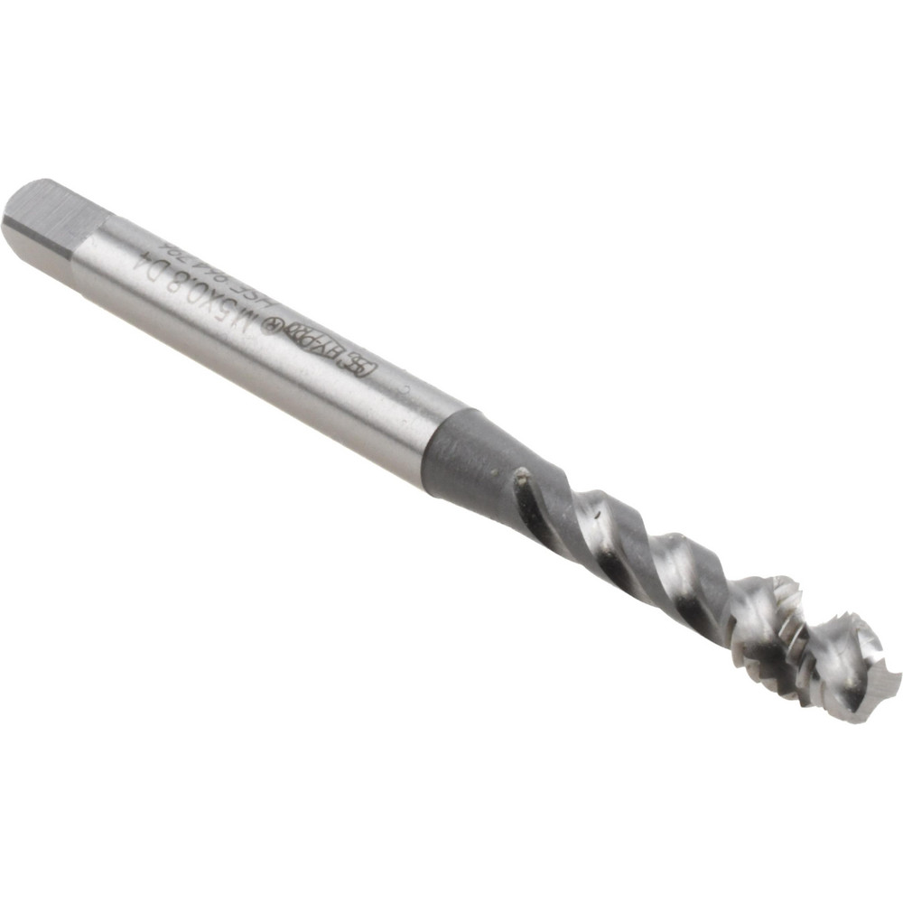 Spiral Flute Tap: M5x0.80 Metric Coarse, 3 Flutes, Modified Bottoming, 6H Class of Fit, Vanadium High Speed Steel, Bright/Uncoated
