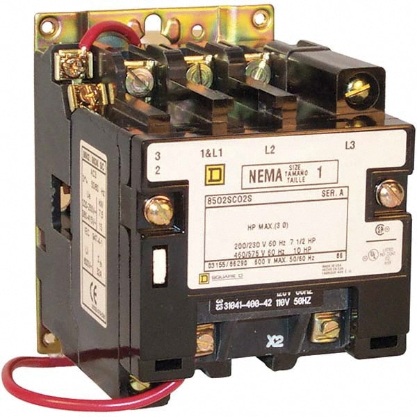 Square D 8502SCO2V02SX22 3 Pole, 110 Coil VAC at 50 Hz and 120 Coil VAC at 60 Hz, 27 Amp NEMA Contactor Image