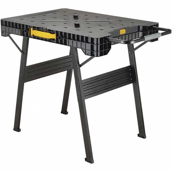 Work Bench: 33-5/32" Wide, 23-41/64" Deep, Metal Top, Metal Base, Black - 1000 lb Capacity, Straight Edge, Assembled