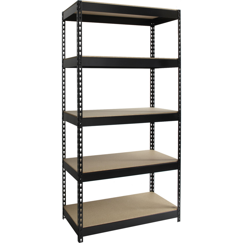 Adjustable Steel Shelving: 36" Wide, 18" Deep, 72" High, Black - 5 Shelves, 720 lb Capacity