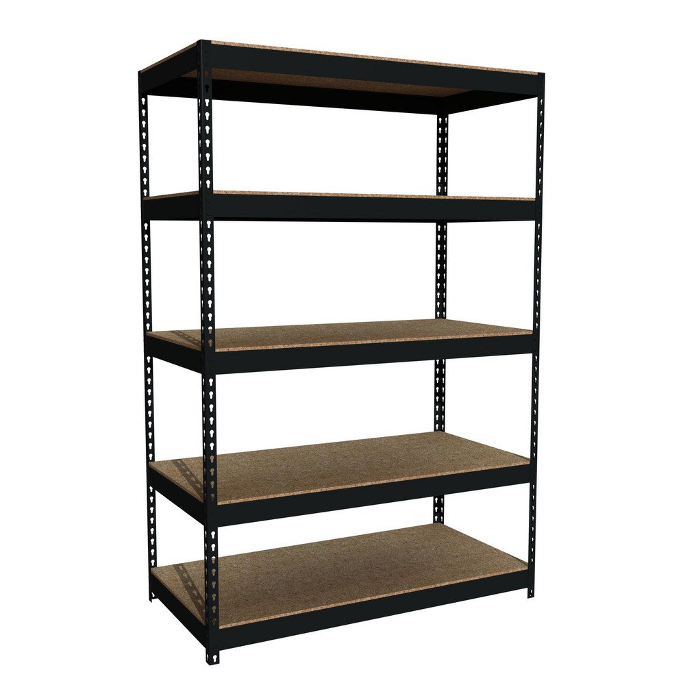 Adjustable Steel Shelving: 48" Wide, 24" Deep, 72" High, Black - 5 Shelves, 720 lb Capacity