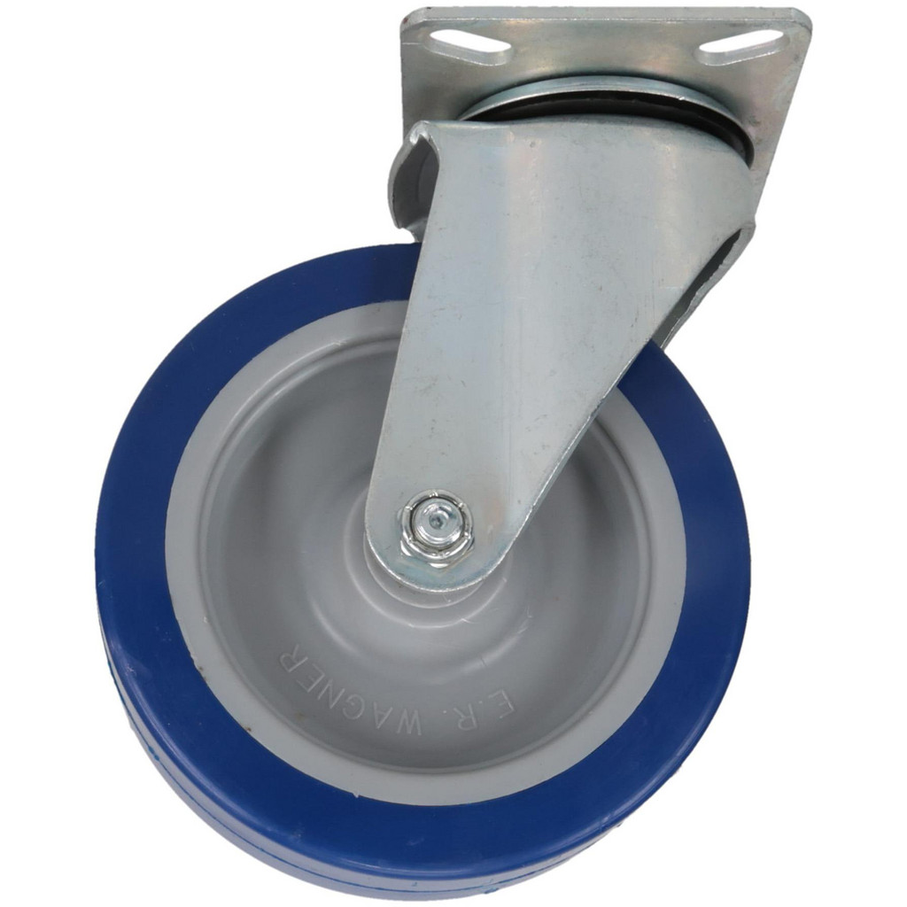 E.R. Wagner Swivel Top Plate Caster: Polyurethane, 450 lb, 5" Dia, 1-1/2" Wide, 6-3/8" OAH - 3-1/8 x 4-1/8" Plate, 2-3/8 x 3-3/8 Slotted to 1-3/4 x