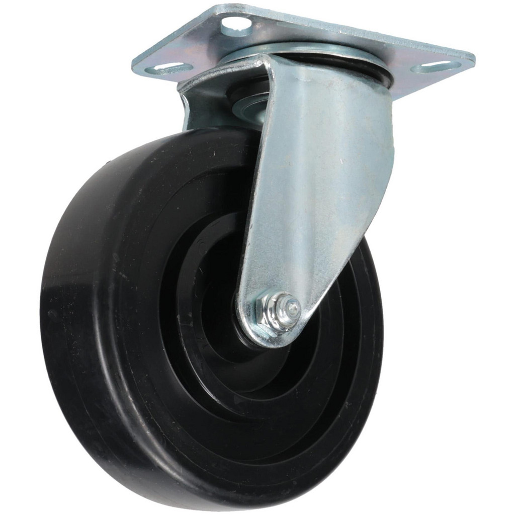 E.R. Wagner Swivel Top Plate Caster: Polypropylene, 450 lb, 5" Dia, 1-3/8" Wide, 6-3/8" OAH - 3-1/8 x 4-1/8" Plate, 2-3/8 x 3-3/8 Slotted to 1-3/4 x