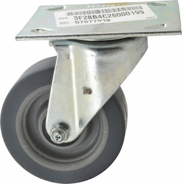 E.R. Wagner Swivel Top Plate Caster: Thermoplastic Rubber, 200 lb, 4" Dia, 1-1/2" Wide, 5-3/8" OAH - 3-3/4 x 4-5/8" Plate, 2-5/8 x 3-5/8 Slotted to 3