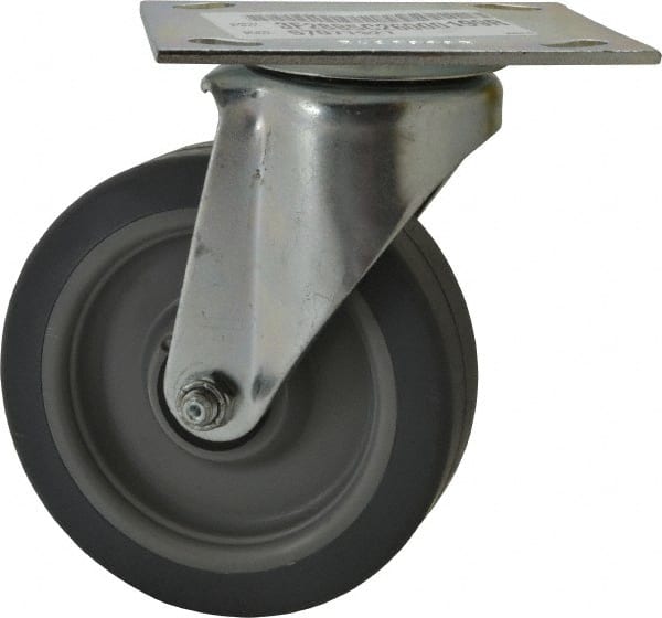 E.R. Wagner 3F28B5C26000199 Swivel Top Plate Caster: Thermoplastic Rubber, 5" Wheel Dia, 1-1/2" Wheel Width, 240 lb Capacity, 6-3/8" OAH 