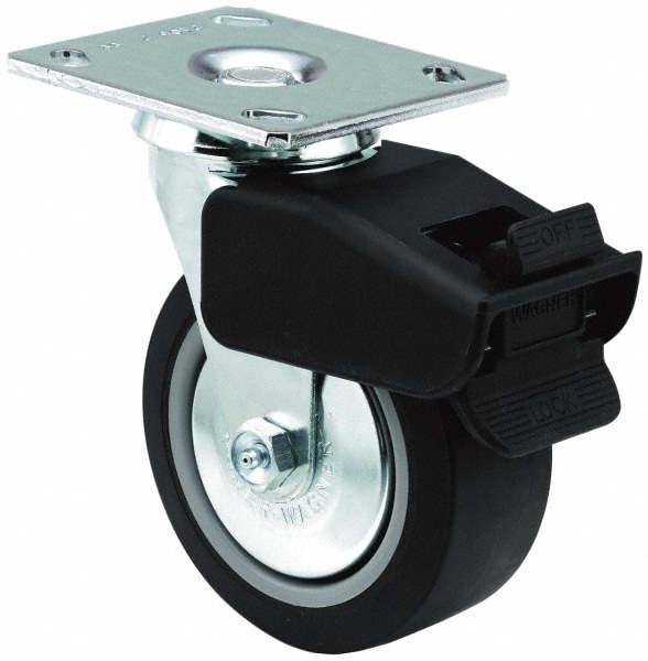 E.R. Wagner 4F8806C2600F190 Rigid & Swivel Top Plate Caster: Thermoplastic Rubber, 6" Wheel Dia, 2" Wheel Width, 400 lb Capacity, 7-1/2" OAH 