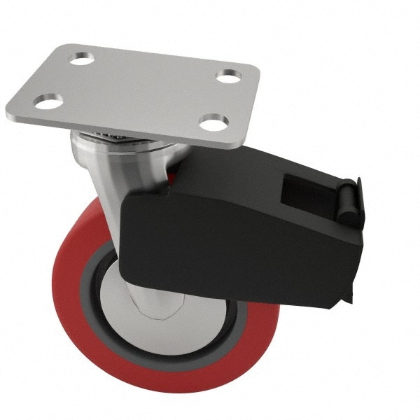 E.R. Wagner 4F8804C2500F1AR Swivel Top Plate Caster: Polyurethane, 4" Wheel Dia, 2" Wheel Width, 600 lb Capacity, 5-5/8" OAH Image