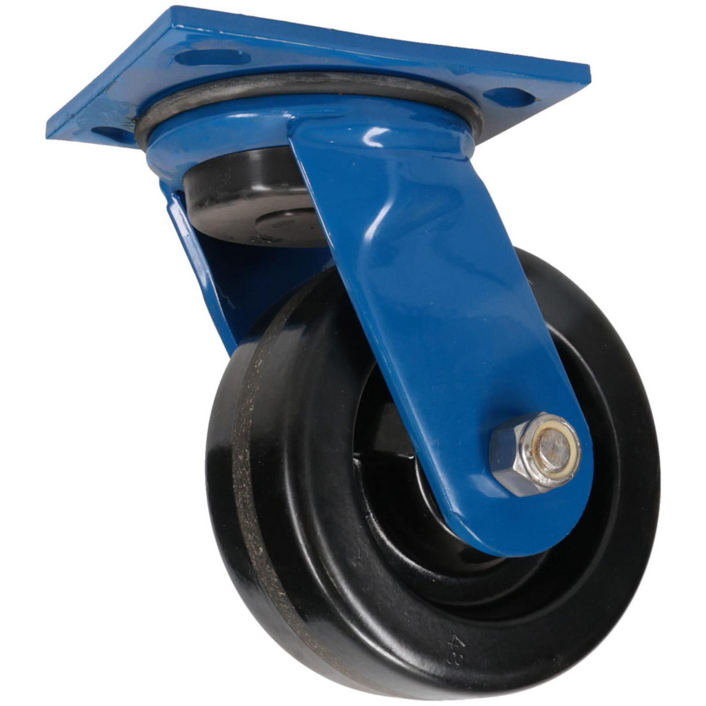 E.R. Wagner Swivel Top Plate Caster: Phenolic, 900 lb, 5" Dia, 2" Wide, 6-1/2" OAH - 4 x 4-1/2" Plate, 2-5/8 x 3-5/8 Slotted to 3 x 3" Bolt Hole