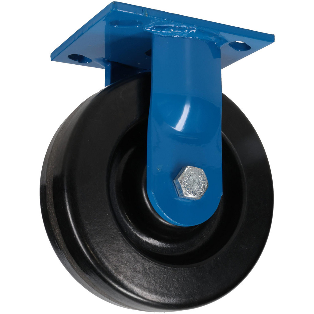 E.R. Wagner Rigid Top Plate Caster: Phenolic, 900 lb, 5" Dia, 2" Wide, 6-1/2" OAH - 4 x 4-1/2" Plate, 2-5/8 x 3-5/8 Slotted to 3 x 3" Bolt Hole