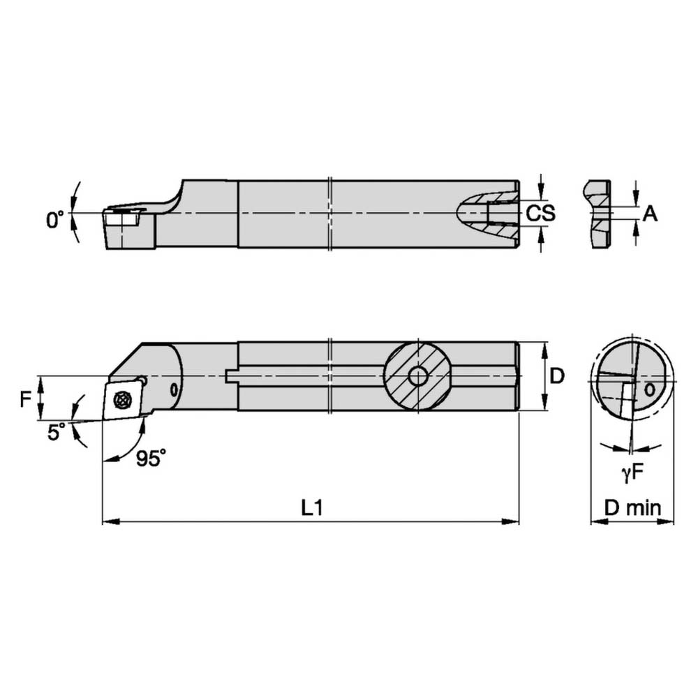 Kennametal Indexable Boring Bar E10SSCLCR3, 19.56 mm Min Bore Dia, Right Hand Cut, 5/8" Shank