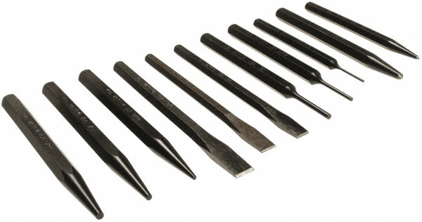 Mayhew 11 Piece Punch & Chisel Set - 1/4 to 3/8" Chisel, 1/16 to 1/4" Punch, Hex Shank | Part #61411