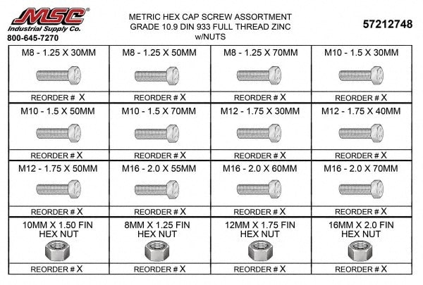 Value Collection - 238 Piece Steel Hex Head Cap Screws - 57212748 - MSC ...