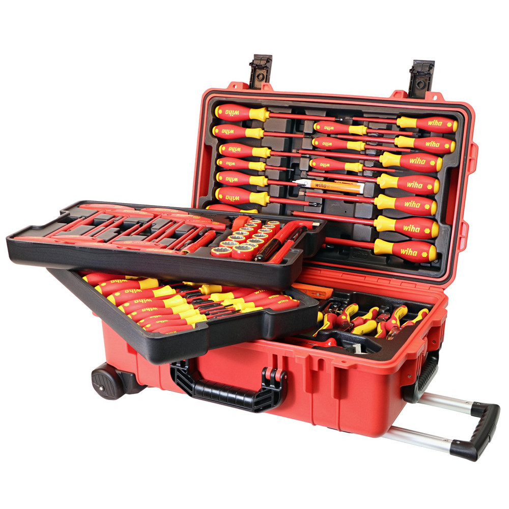 Combination Hand Tool Sets: Set Type: Insulated Tool Set; Number Of Pieces: 80; Measurement Type: Inch, Metric - Molded Rolling Custom Tool Box