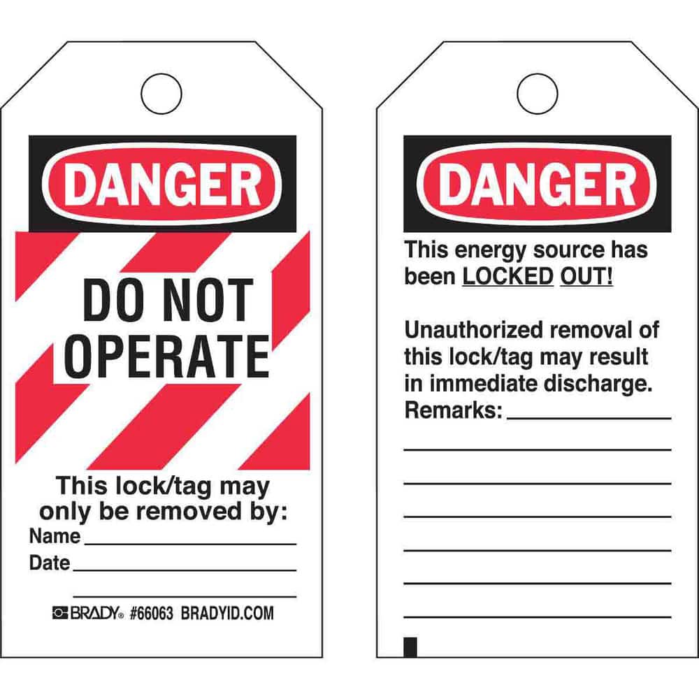 Brady 65520 Do Not Operate Tag: Rectangle, 5.75" High, Polyester, "Danger" 