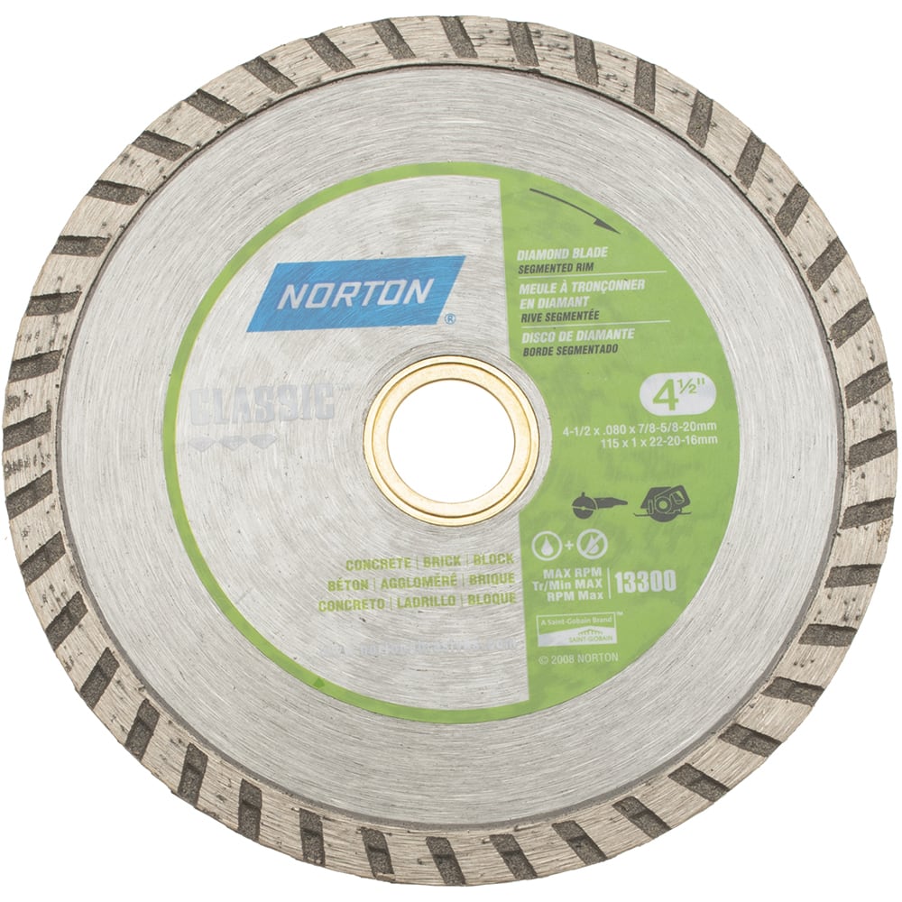 Norton 7660704017 Wet & Dry Cut Saw Blade: 4-1/2" Dia, 5/8 & 7/8" Arbor Hole 