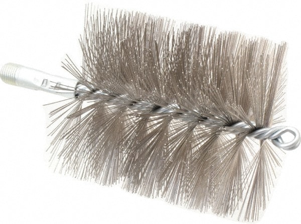 Schaefer Brush 43568 Double Stem & Double/Single Spiral Tube Brush: 4" Dia, 7-1/4" OAL, Stainless Steel Bristles 