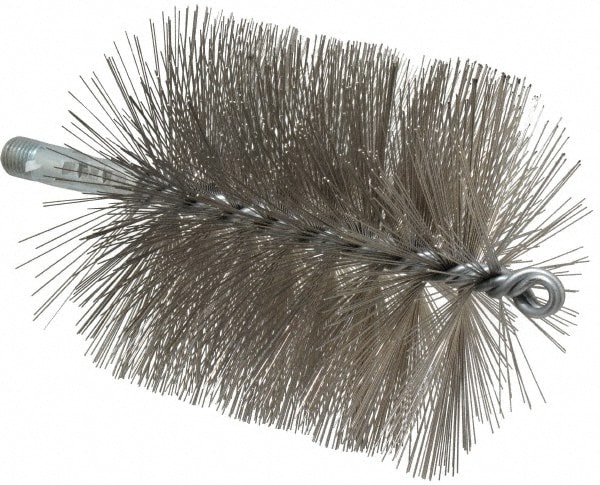 Schaefer Brush 43573 Double Stem & Double/Single Spiral Tube Brush: 4-1/2" Dia, 7-1/4" OAL, Stainless Steel Bristles 