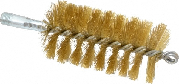 Schaefer Brush 43648 Double Stem/Single Spiral Tube Brush: 2-1/4" Dia, 8" OAL, Brass Bristles 