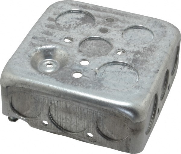Electrical Junction Box: Steel, Square, 4 OAH, 4 OAW, 1-1/2 OAD, 2 Gangs