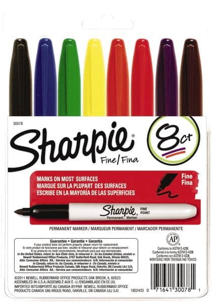 Sharpie - Permanent Marker: Assorted Color, AP Non-Toxic, Fine