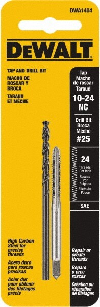 Combination Drill Tap: #10-24, 2B, 2 Flutes, High Carbon Steel