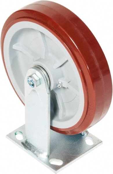 Rigid Top Plate Caster: Polyurethane over Polyolefin, 8" Wheel Dia, 2" Wheel Width, 900 lb Capacity, 9-1/2" OAH