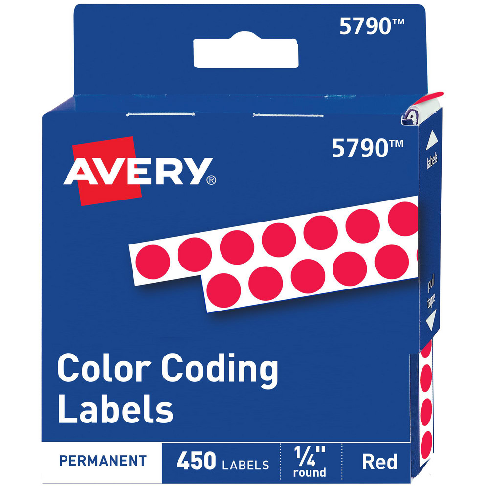 Label Maker Label: Red, Paper, 1/4" OAL, 1/4" OAW, 450 per Roll, 1 Roll