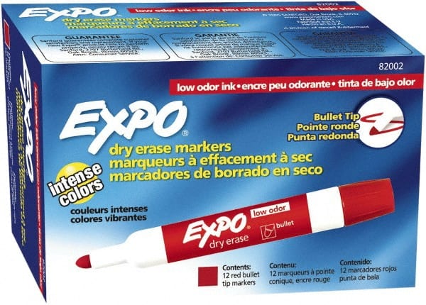 Pack of 12 Red Low Odor Bullet Tip Dry Erase Markers