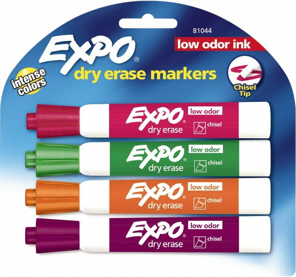 Expo Pack of 4 Low Odor Chisel Tip Dry Erase Markers, Green, Orange