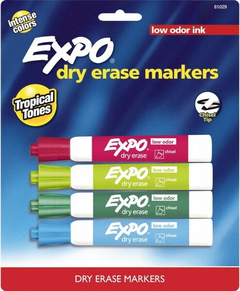 Pack of 4 Low Odor Chisel Tip Dry Erase Markers, Aqua, Lime, Pink & Plum