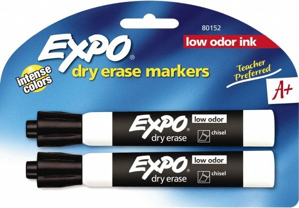Pack of (2), Black, Low Odor Chisel Tip, Dry Erase Markers