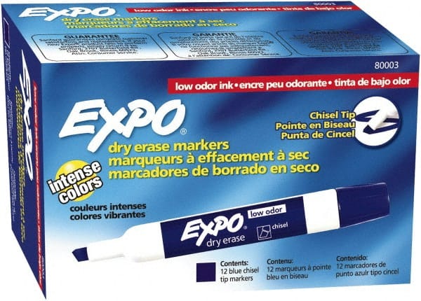 Pack of (12) Blue Low Odor Chisel Tip 12 Pack Dry Erase Markers