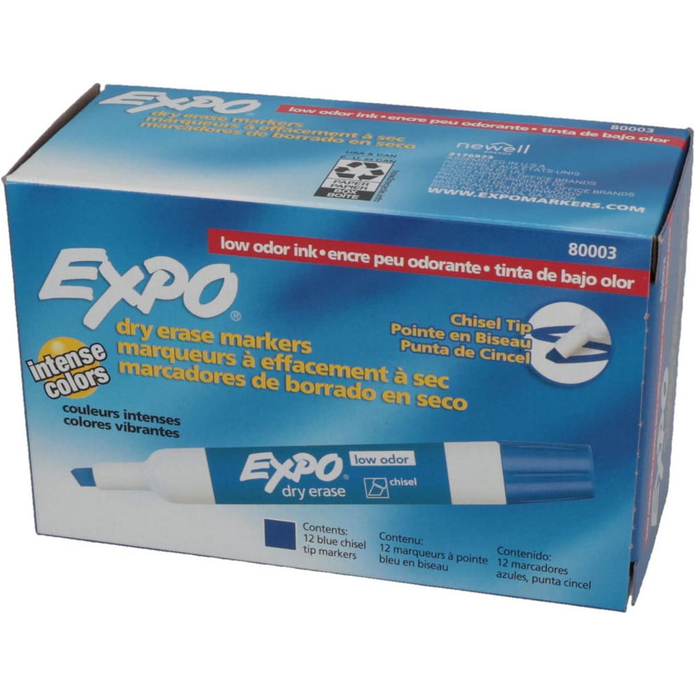 Pack of (12) Blue Low Odor Chisel Tip 12 Pack Dry Erase Markers