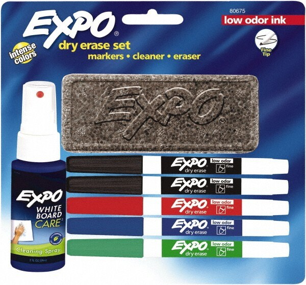 Red, Blue, Green & 2 Black Low Odor Fine Tip 5 Pack Dry Erase Markers