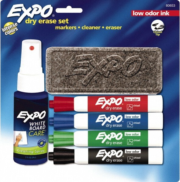 Red, Blue, Green & Black Low Odor 4 Pack Chisel Tip Dry Erase Markers