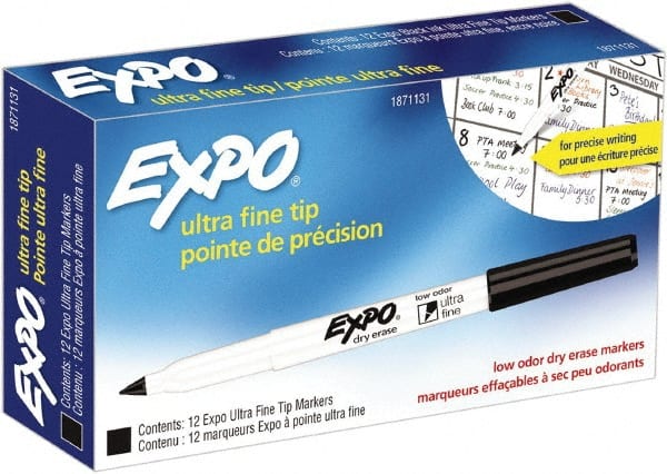 Pack of (12) Black Low Odor Ultra Fine Tip Dry Erase Markers