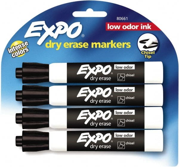 Pack of (4) Black Low Odor Chisel Tip 4 Pack Dry Erase Markers