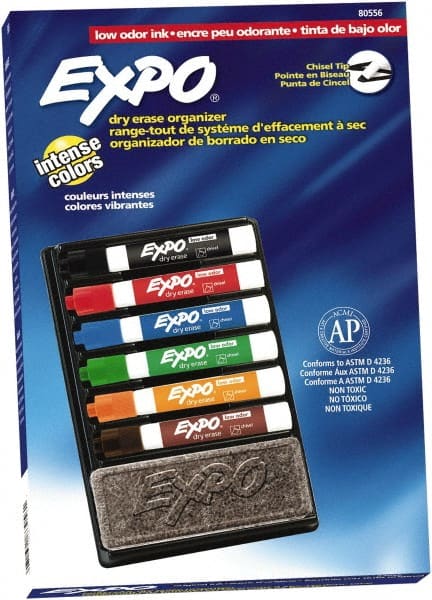 Black, Blue, Brown, Green, Orange, & Red Low Odor Chisel Tip Markers 6 Pack Dry Erase Markers