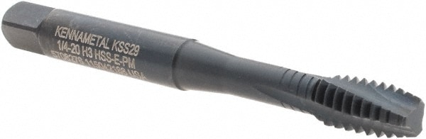 Spiral Flute Tap: 1/4-20 UNC, 2 Flutes, Modified Bottoming, 3B Class of Fit, Vanadium High Speed Steel, Oxide Coated
