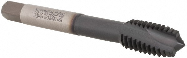 Spiral Flute Tap: 1/2-13 UNC, 3 Flutes, Modified Bottoming, 3B Class of Fit, Vanadium High Speed Steel, AlCrTiN Coated