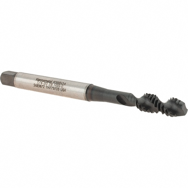 Kennametal 5689872 Spiral Flute Tap: 1/4-20, UNC, 2 Flute, Modified Bottoming, 2B Class of Fit, Vanadium High Speed Steel, TiN, CrC & C Finish Image