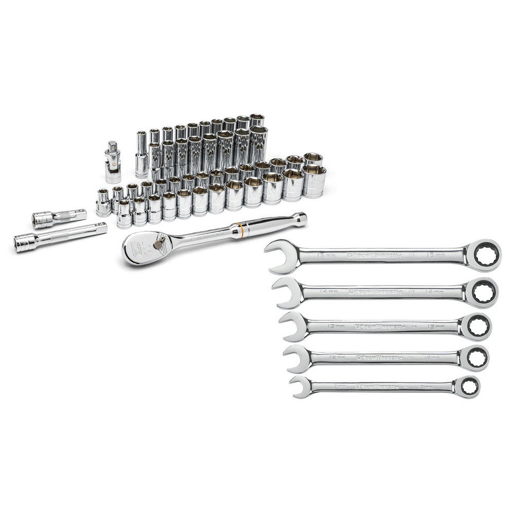 49 Pc. 1/2" Drive, 6 Point Standard and Deep SAE & Metric Mechanics Tool Set – 80700D - BONUS 5 Pc. 72-Tooth 12 Point Ratcheting Combination Metric Wrench Set – 93004D
