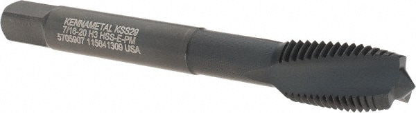 Kennametal 5705907 Spiral Flute Tap: 7/16-20, UNF, 2 Flute, Plug, Vanadium High Speed Steel, Oxide Finish Image